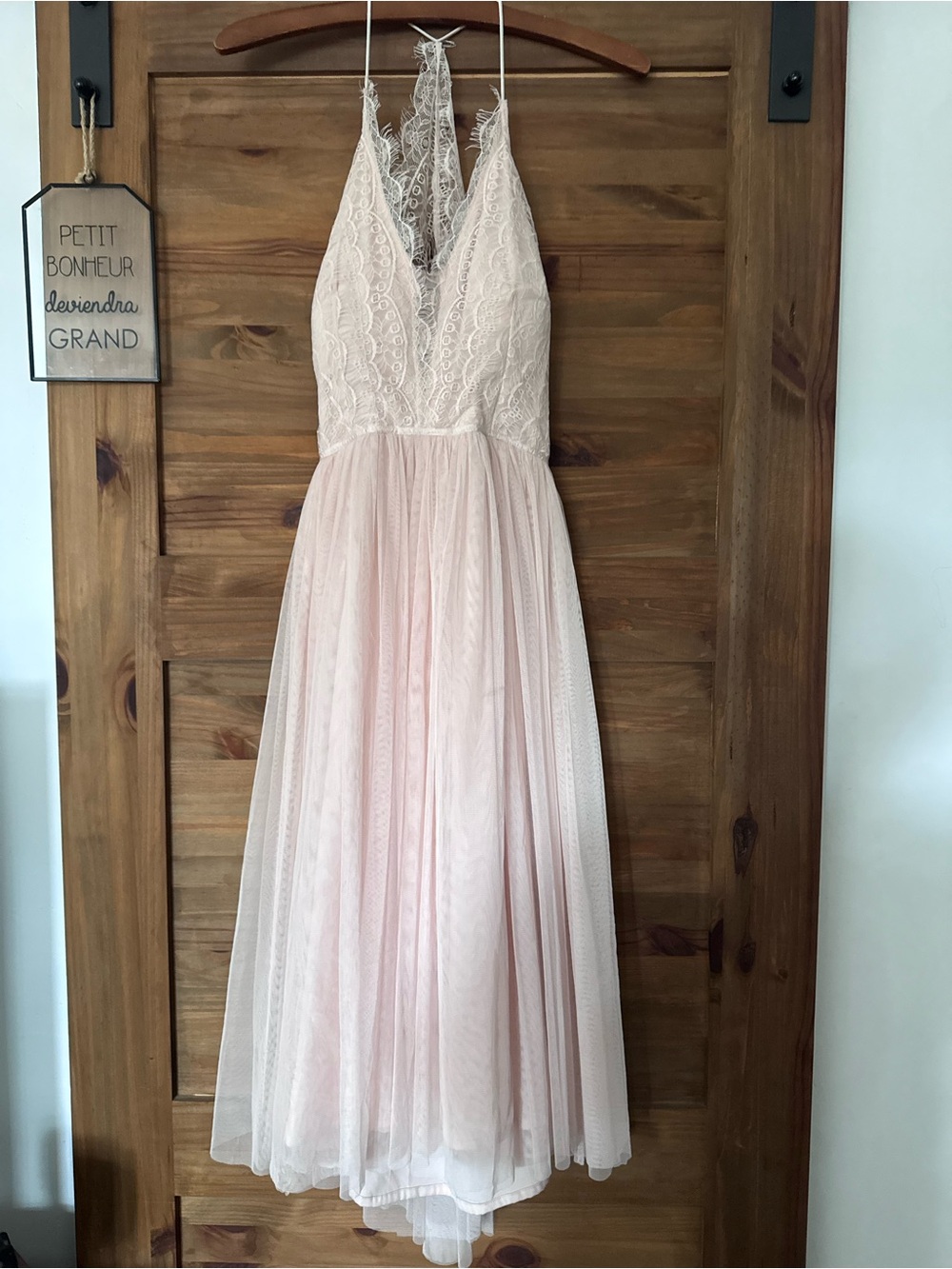 Romantic Blush Lace Halter Midi Dress